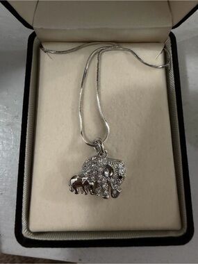 Silver Elephant Mother & Calf Pendant Necklace - Silver by Zales NIB